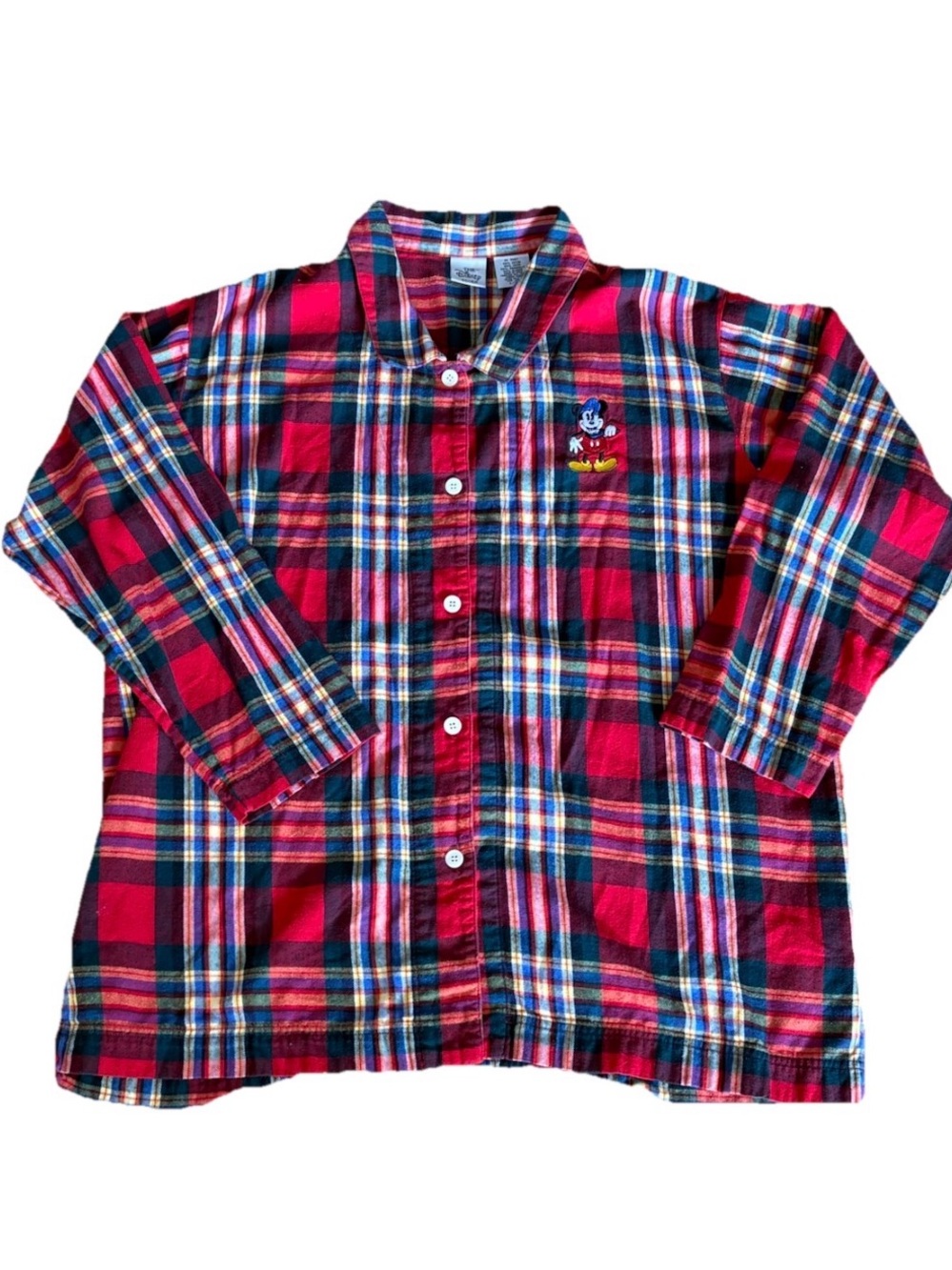 Disney Store Mickey Mouse Men’s Red Flannel Pajama Button Down Shirt, Size L/XL